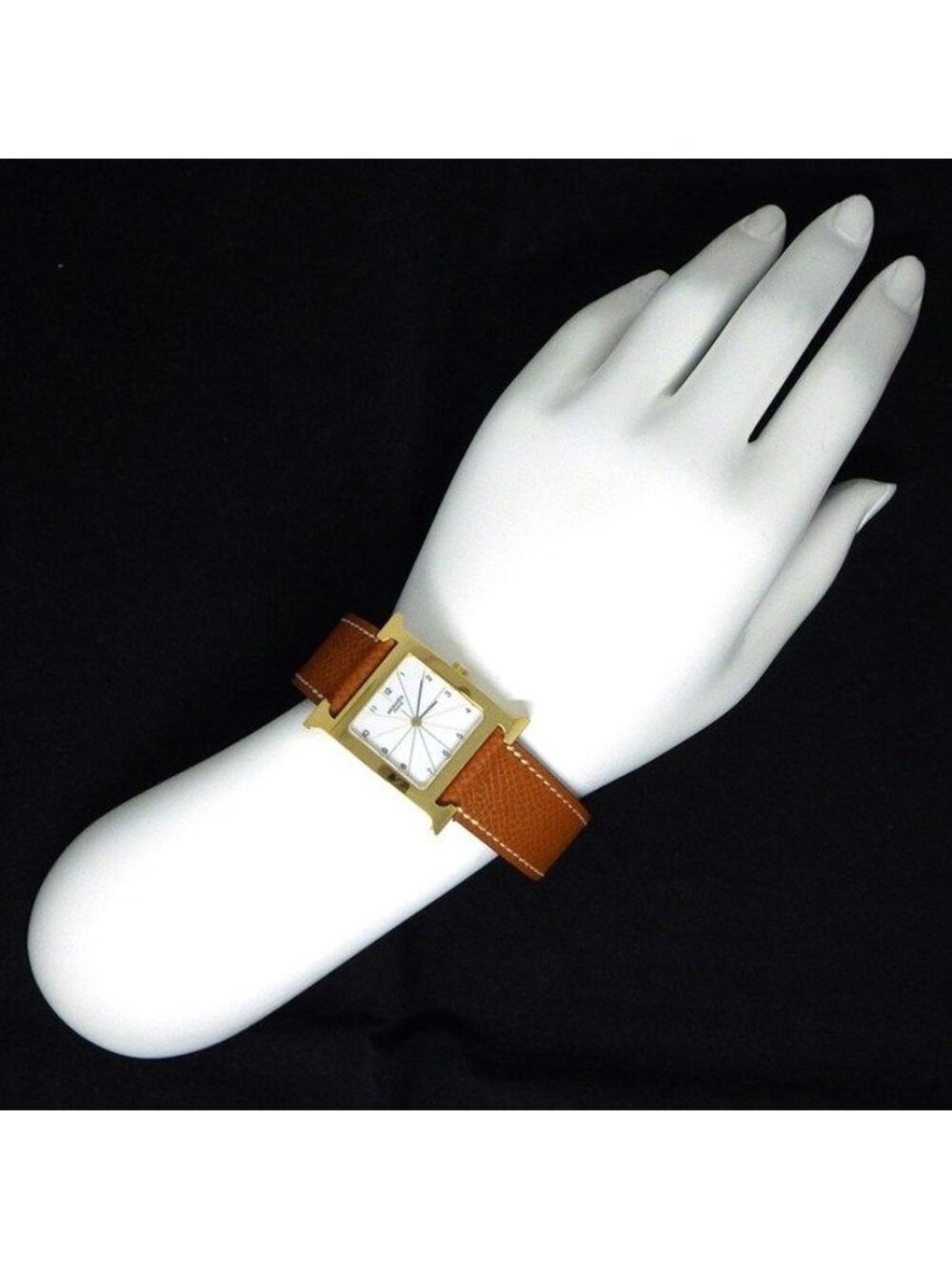 Hermes Watch Square White Dial Brown Cowhide Quartz Analog - Picture 10 of 12